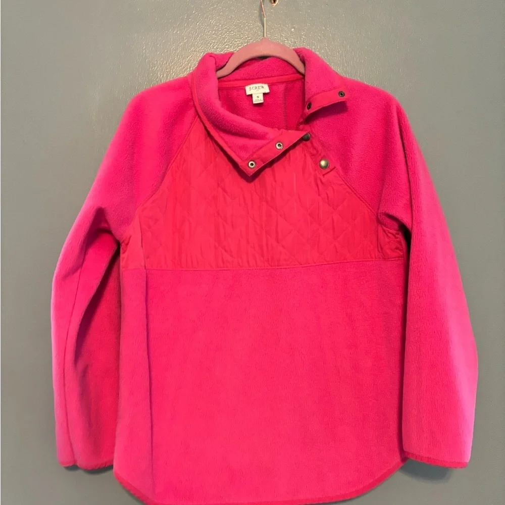 J. Crew Hot Pink Snap Quilted Pullover